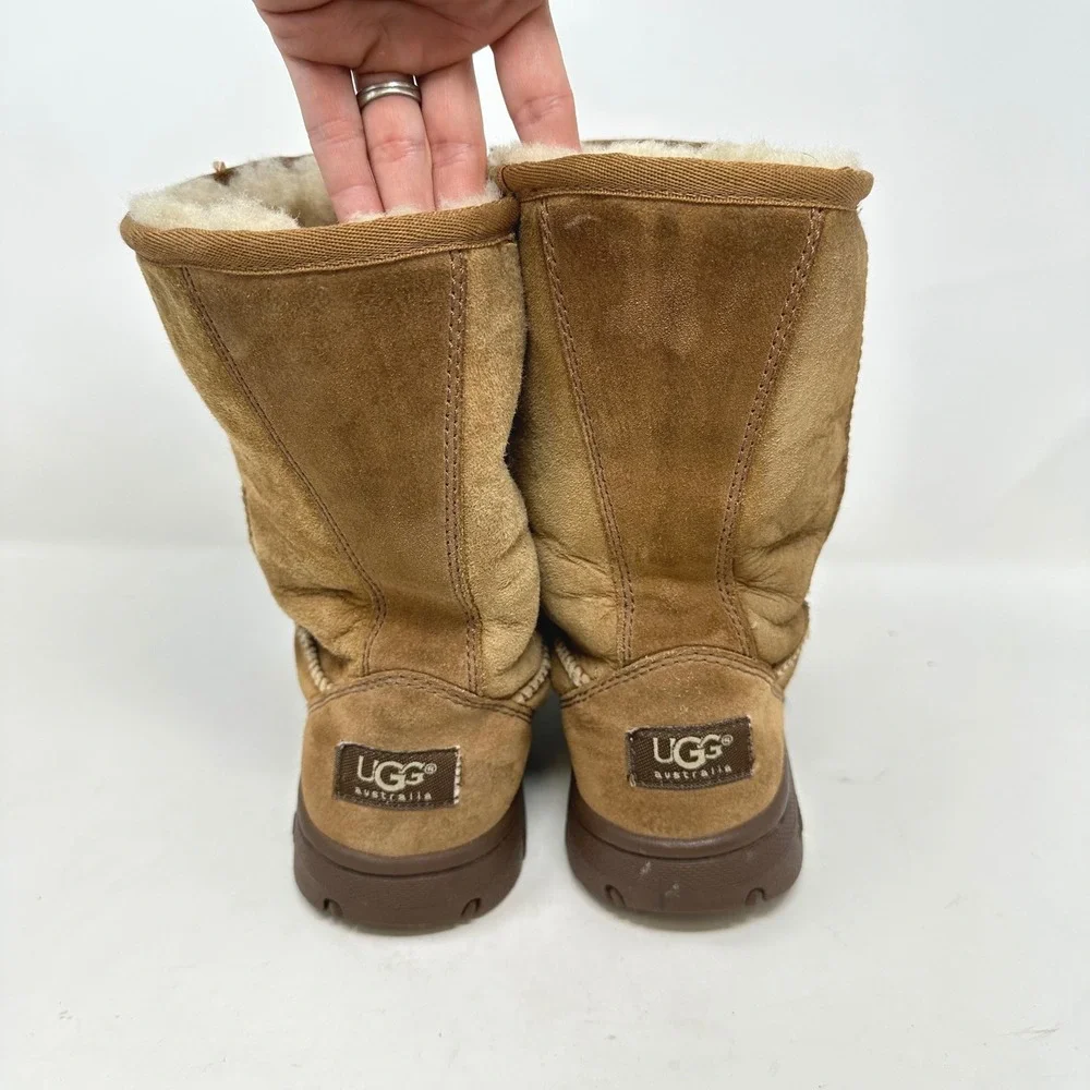 Ugg Australia Ultimate Short Suede‎ Shearling Boots Chestnut Brown Size 8